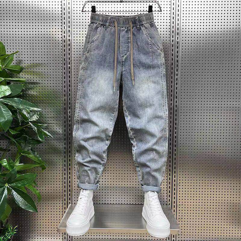 Buycenter Men's Summer Retro Washed Jeans - Mid Waist, Micro-Elastic Fit - Buy Center