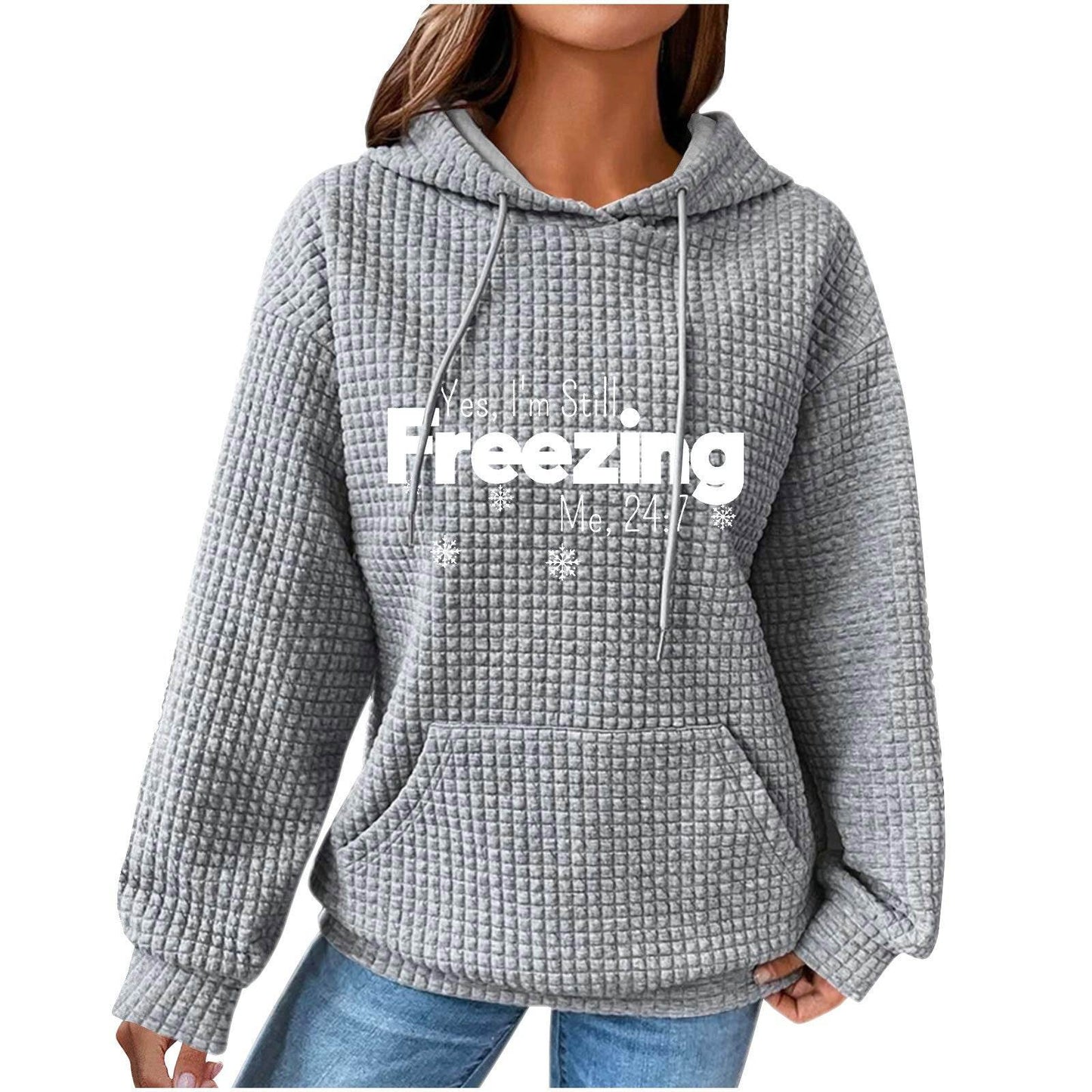 Women's Olive Green Hooded Waffle Sweater - Trendy Patchwork Design - Buy Center