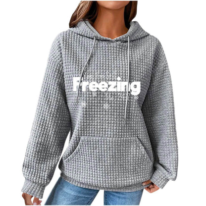 Women's Olive Green Hooded Waffle Sweater - Trendy Patchwork Design - Buy Center
