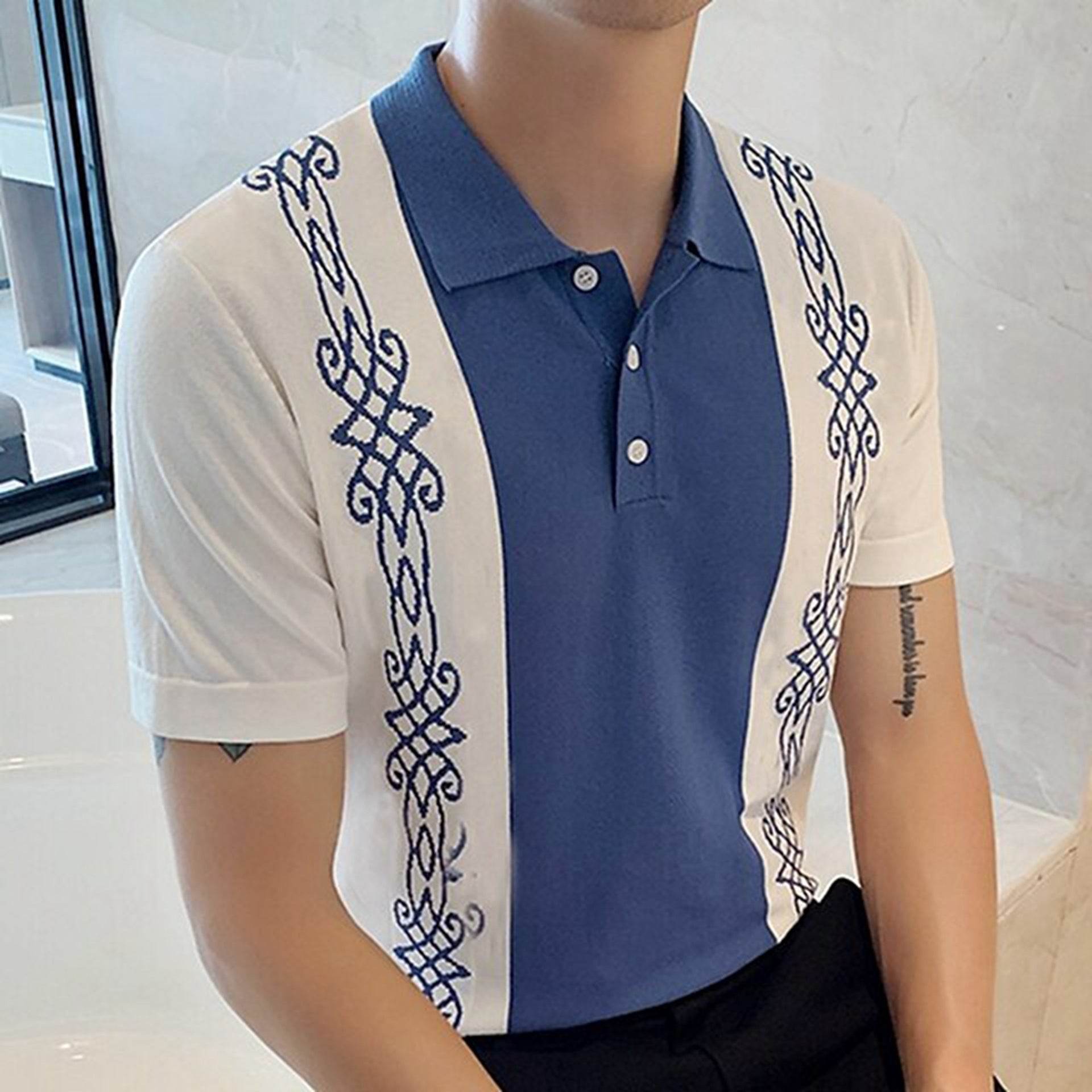 Buycenter Men's Tencel Jacquard Sweater - Short Sleeve, Blue, Size M-3XL - Buy Center