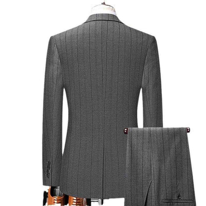 Korean Slim Striped Men's Suit Set - Elegant Business Wear for All Seasons
