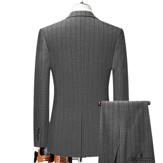 Korean Slim Striped Men's Suit Set - Elegant Business Wear for All Seasons
