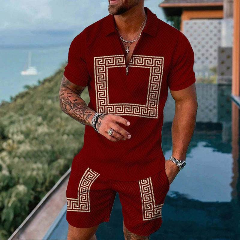 Buycenter Men's Summer Polo Shirt Suit - Plus Size Geometric Fashion - Buy Center