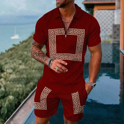 Buycenter Men's Summer Polo Shirt Suit - Plus Size Geometric Fashion - Buy Center