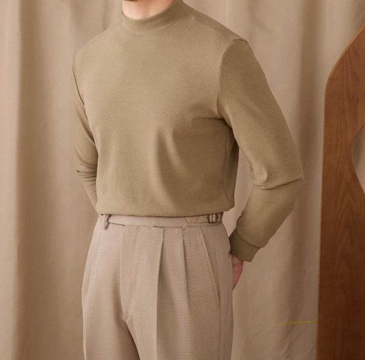 Buycenter Men's Warm Half High Neck - Elastic Commuting Top in Solid Colors - Buy Center