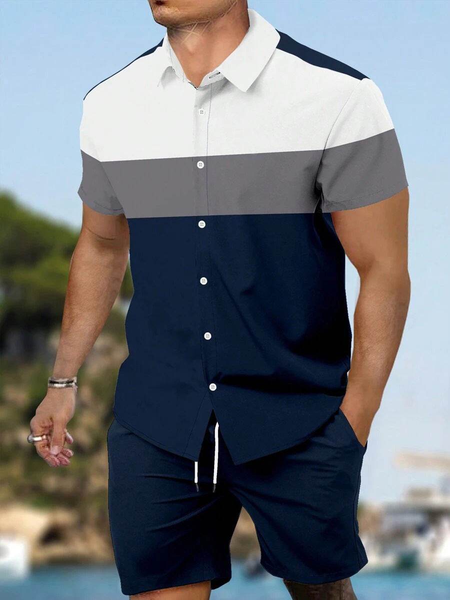 Men's Loose Casual Geometric Short Shirt - Lightweight & Breathable Summer Style - Buy Center
