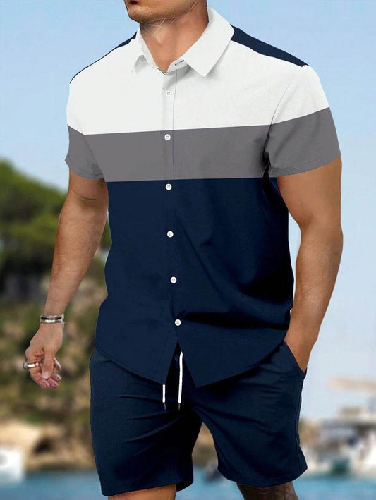 Men's Loose Casual Geometric Short Shirt - Lightweight & Breathable Summer Style - Buy Center