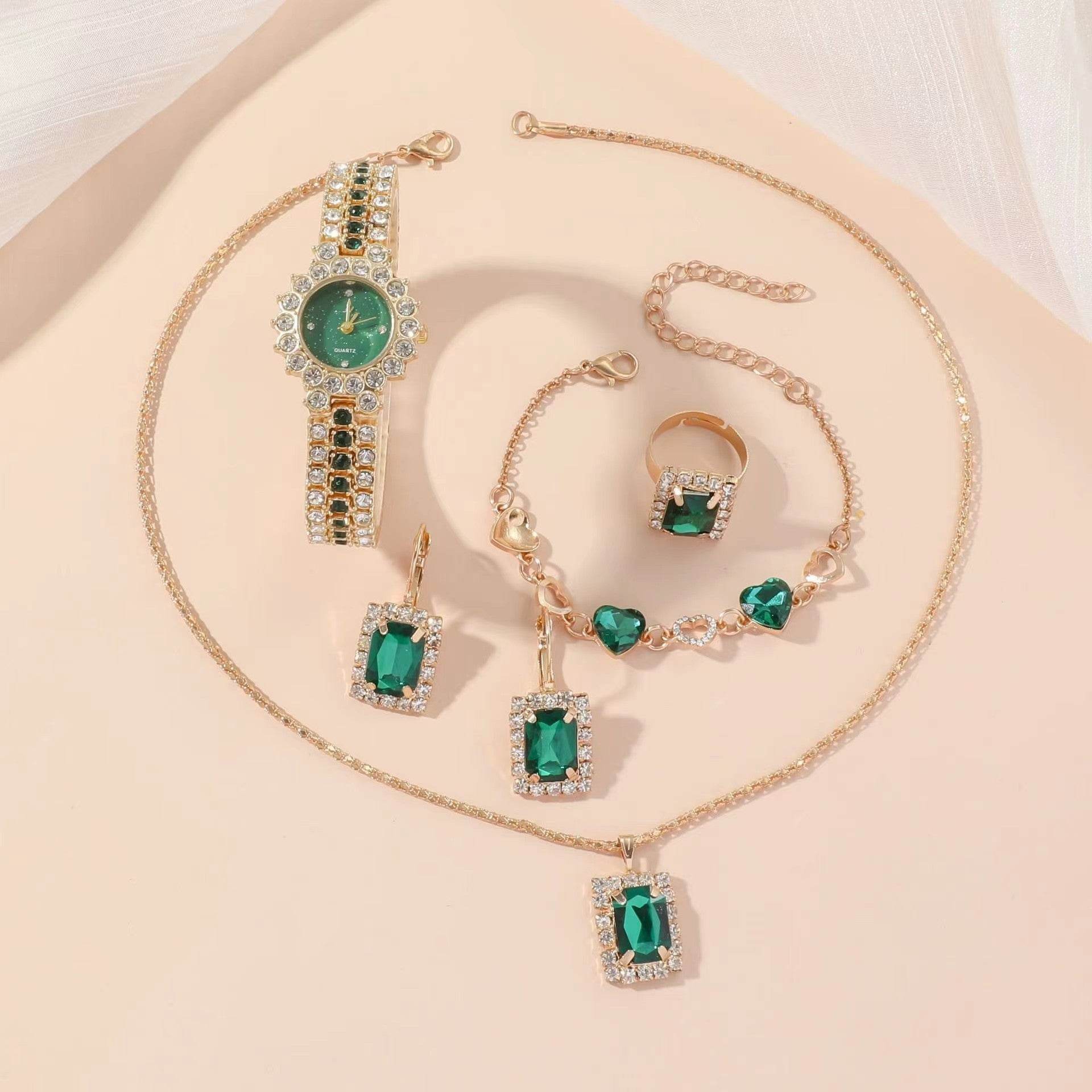 Popular Small Green Women's Watch Gift Set - 5-Piece Quartz Jewelry - Buy Center