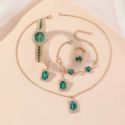 Popular Small Green Women's Watch Gift Set - 5-Piece Quartz Jewelry - Buy Center