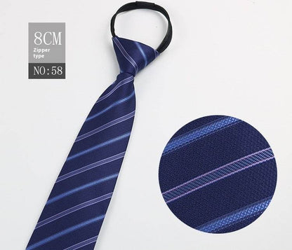 Black Striped Blue Business Tie - Lazy Zip Closure for Easy Wear - Buy Center