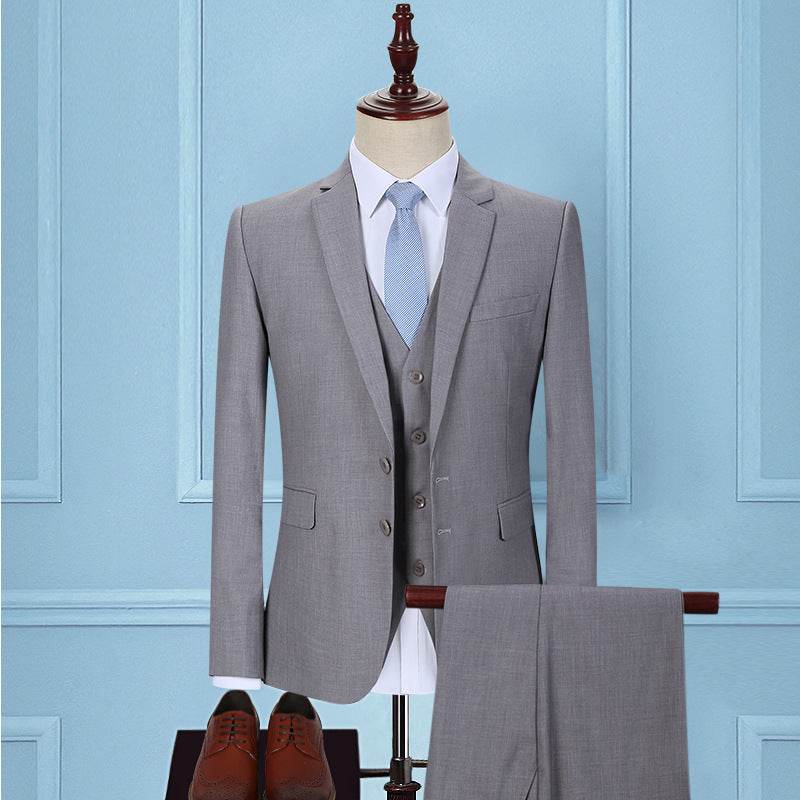 Korean Slim Fit Men's Three-Piece Suit - Dark Green Smart Business Attire - Buy Center