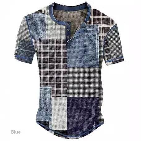 Men's Waffle Henley Shirt - Trendy Graphic Plaid Color Block Style - Buy Center