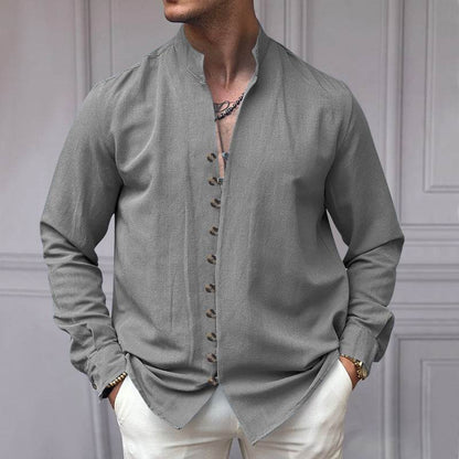 Buycenter Men's Casual Loose Linen Shirt - Ethnic Style, Long Sleeve - Buy Center