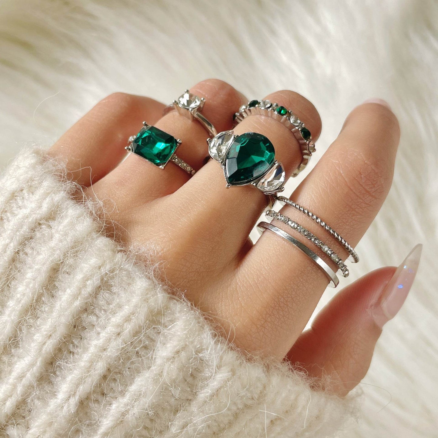 Buycenter Color Diamond Four-Piece Ring Set - Stylish Alloy Geometry - Buy Center