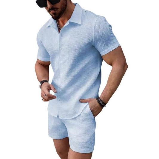 Men's Casual Two-Piece Suit - Summer Short-Sleeved Shirt & Shorts Set - Buy Center