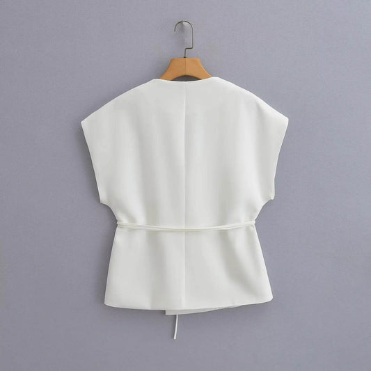 Women's Linen Blend Double Breasted Vest - Stylish Slim Fit Blazer - Buy Center
