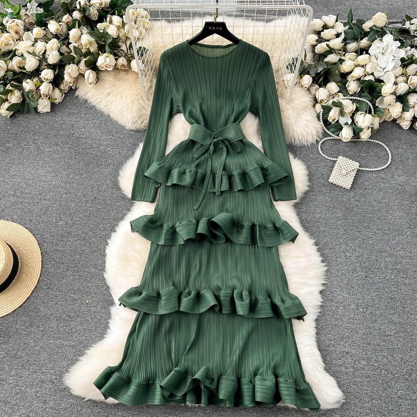 Cake Pleated Slim Long Dress - Elegant Bridesmaid Dress in Various Colors - Buy Center