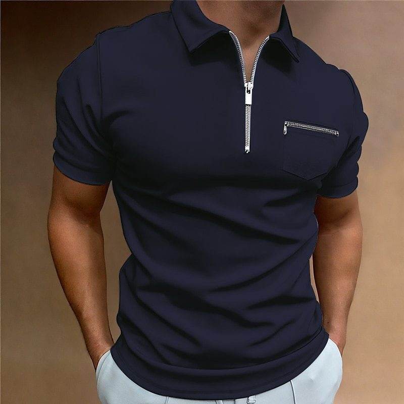 Buycenter Summer Men's Solid Color Lapel T-shirt - Pocket Short Sleeve - Buy Center