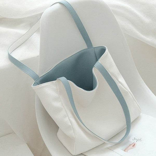 Stylish Contrast Color Tote Bag - Double-Sided PU Design for Modern Fashion - Buy Center