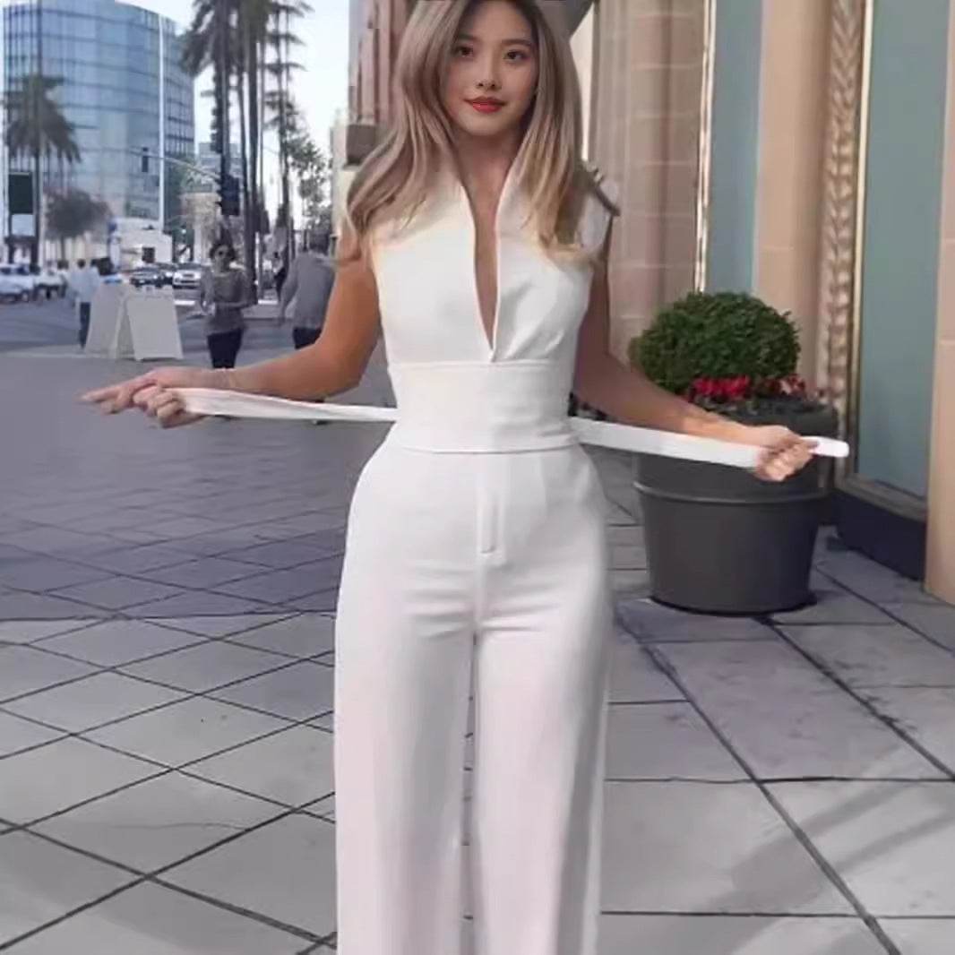 Elegant Low Neck Sleeveless Jumpsuit - Sizes XS to 2XL, Modern Style - Buy Center
