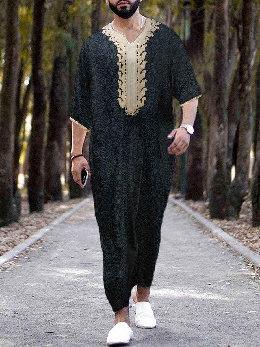 Arab Ethnic Style Short Sleeve Rompers for Men - Sizes M to 4XL