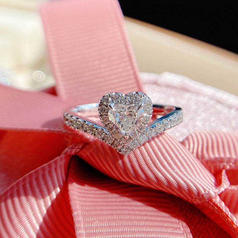 Buy Center Simple V-Shaped Heart Zircon Ring for Women - Stylish Copper - Buy Center