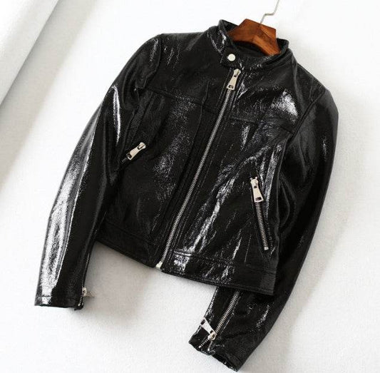 Women's Black PU Leather Motorcycle Jacket - Stylish Short Design 2025 - Buy Center