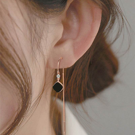Buycenter Sterling Silver Black Square Tassel Earrings for Women - Buy Center