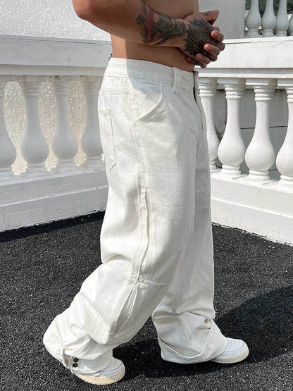 Solid Color Casual Jeans - Retro Straight-Leg Pants for Trendy Men - Buy Center