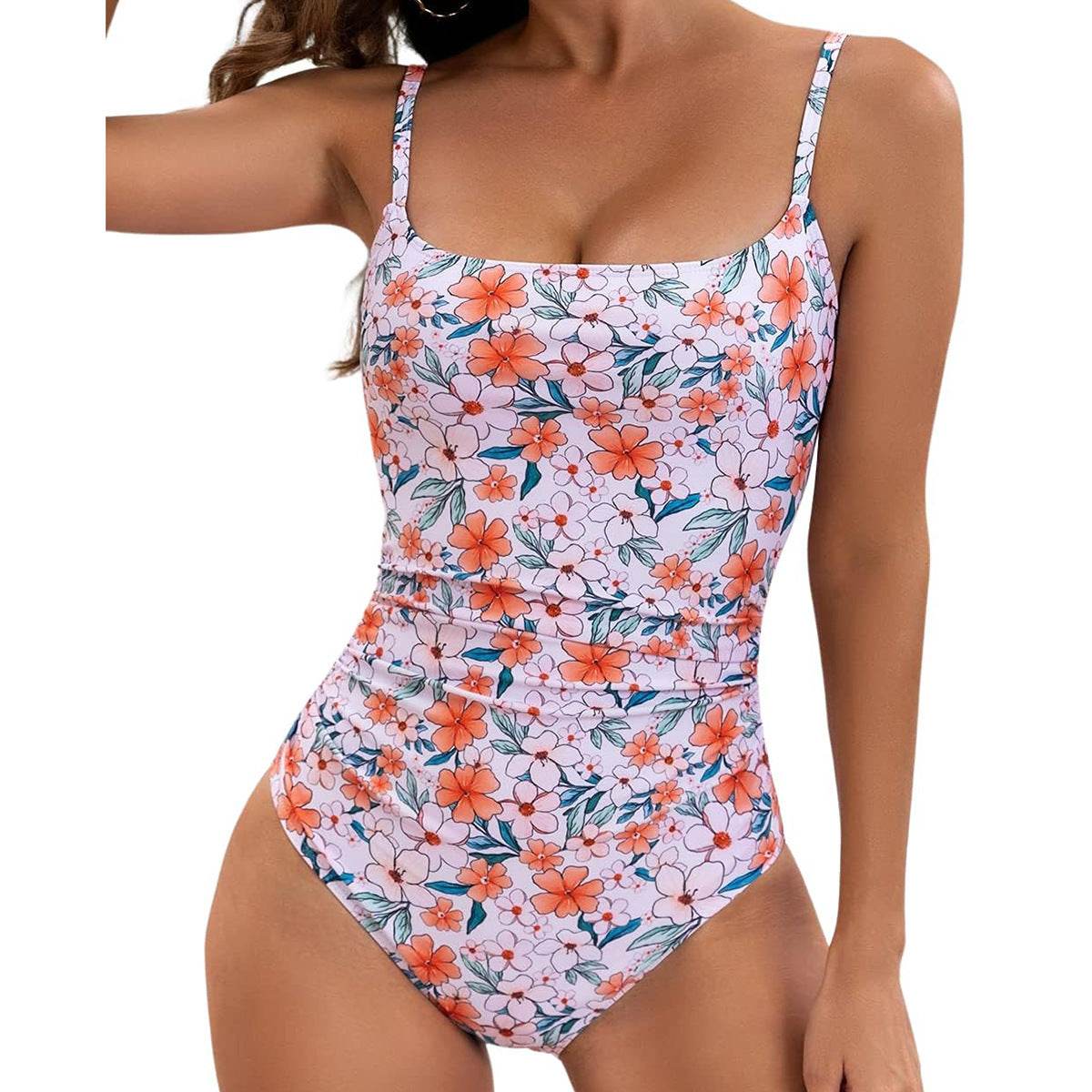 Stylish Printed Suspenders One-Piece Swimsuit - Trendy Pleated Design - Buy Center