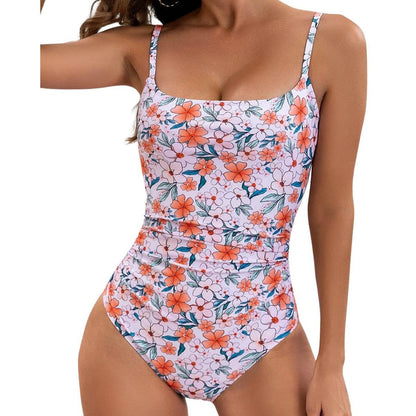 Stylish Printed Suspenders One-Piece Swimsuit - Trendy Pleated Design - Buy Center