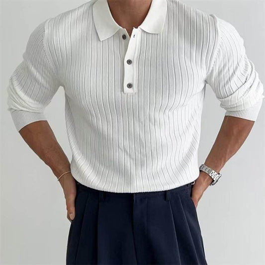 Buycenter Men's Long Sleeve Slim Fit Polo Shirt - Stylish Solid & Striped Design - Buy Center