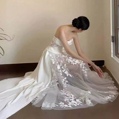 Elegant Satin Lace Fishtail Wedding Dress - Tube Top & Sleeveless Style - Buy Center