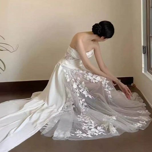 Elegant Satin Lace Fishtail Wedding Dress - Tube Top & Sleeveless Style - Buy Center