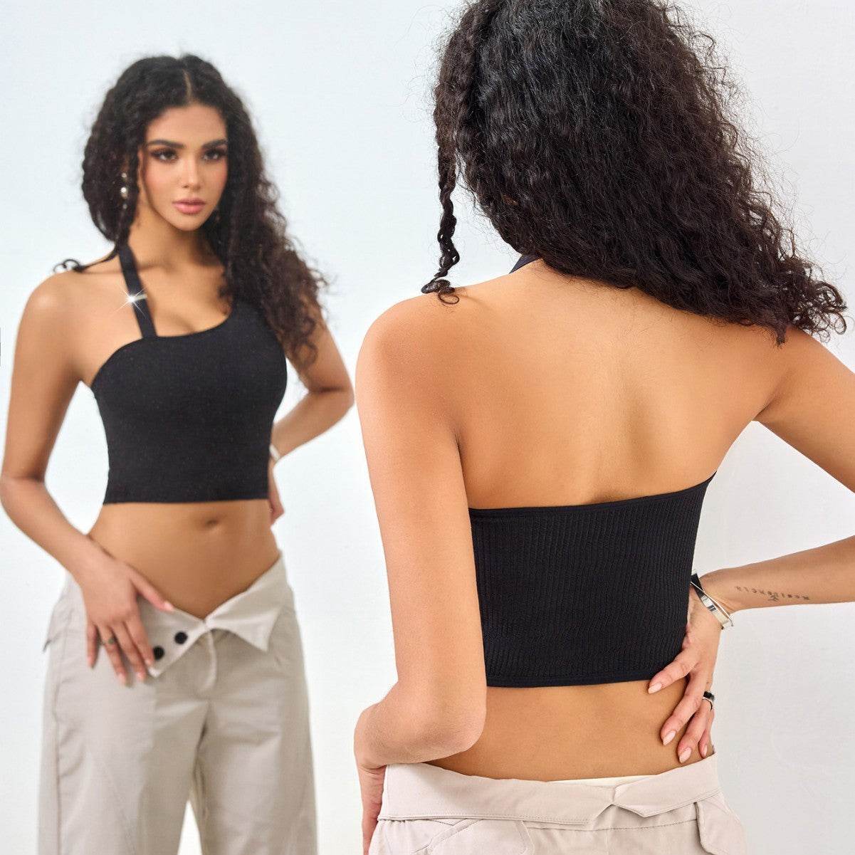 Buycenter Low Cut One Shoulder Halterneck Vest - Sleek Sleeveless Design - Buy Center