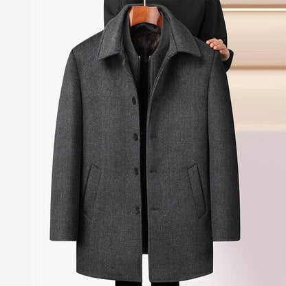 Men's Woolen Coat - Mid-Length Plaid with Detachable Collar, Warm & Stylish - Buy Center