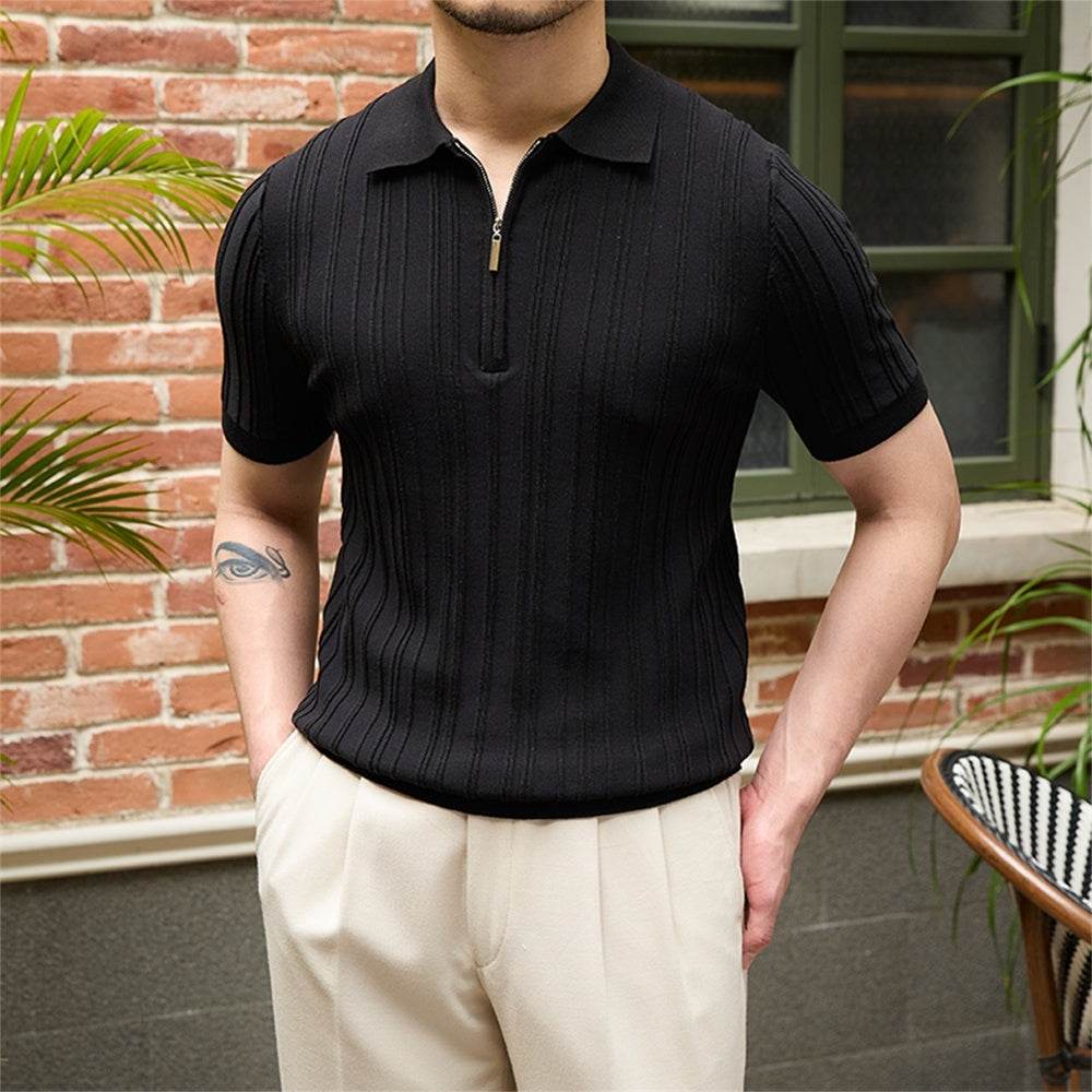 All-Matching Slim Fit Stripe Knit Top - Trendy Short Sleeve Style 2025 - Buy Center