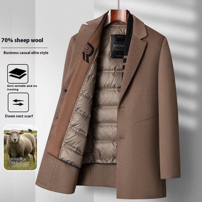 Buycenter Men's Woolen Coat - Stylish Mid-Length Winter Outerwear - Buy Center