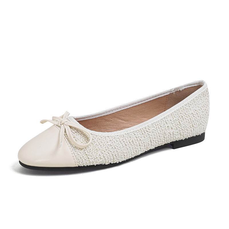Women's Low-Cut Bow Pumps - Stylish Cloud Gray Flat Bottom Shoes - Buy Center