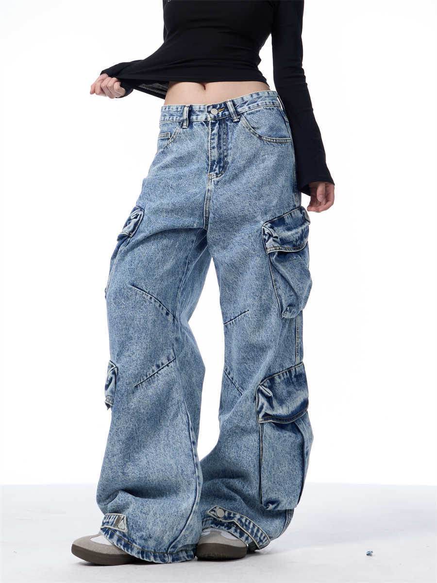 Women's Multi-Pocket Workwear Jeans - Loose Wide Leg Style & Comfort - Buy Center