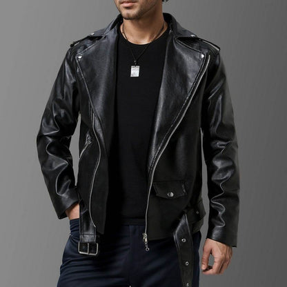 Slim Fit Lapel Leather Jacket - Premium Stylish Modal Fabric for Men - Buy Center