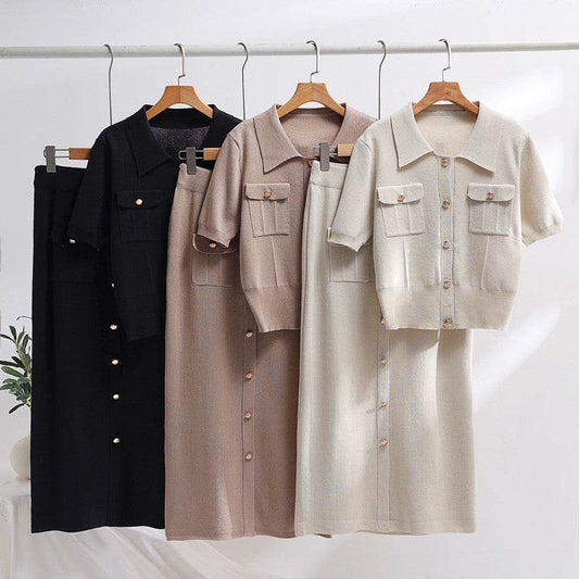 Women's 3D Pattern Polo Sweater & Skirt Set - Stylish Modern Outfit - Buy Center