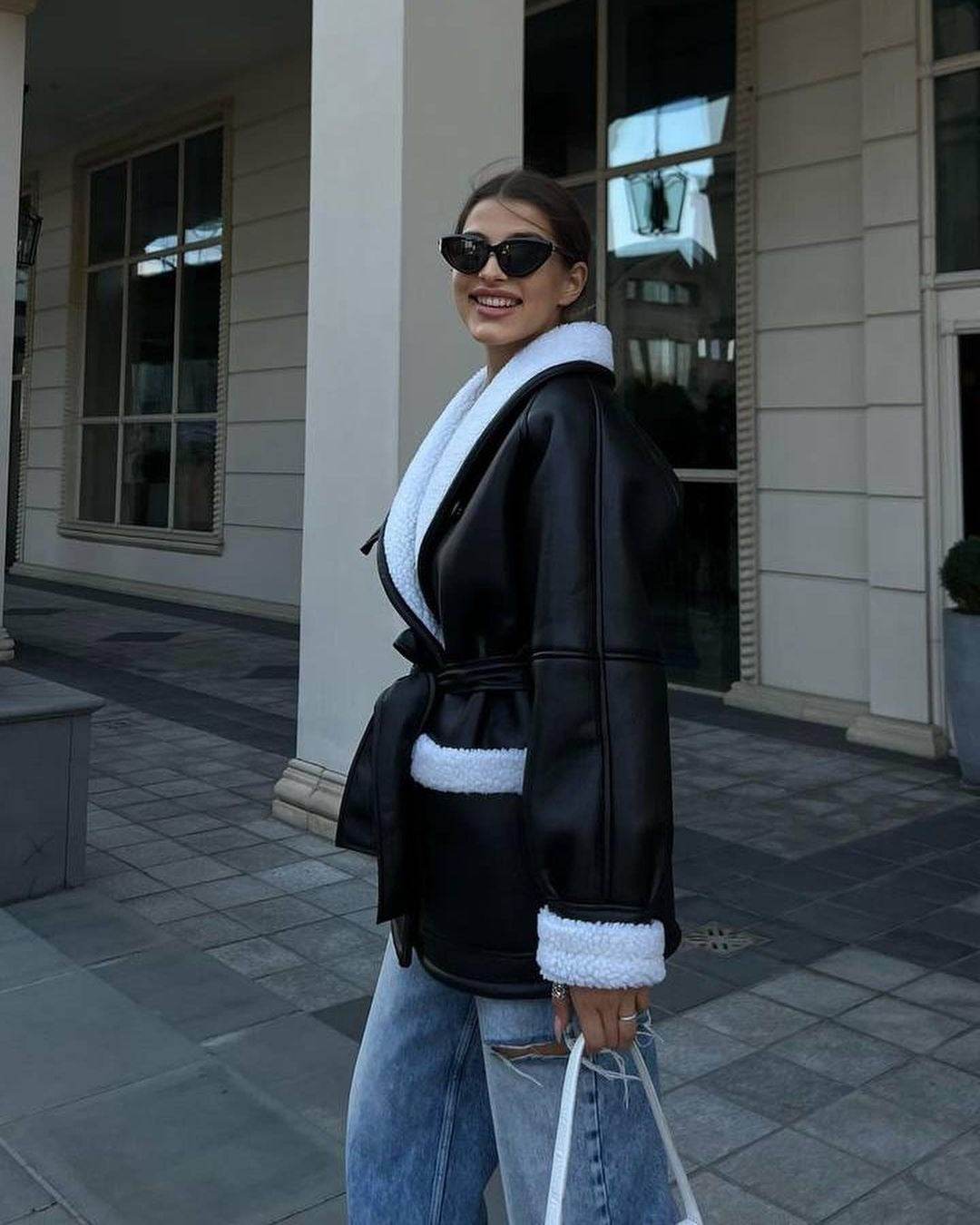Korean Style Leather & Fur Coat - Trendy, Warm Long Sleeve Design - Buy Center
