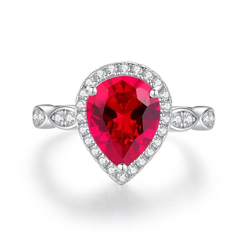 S925 Sterling Silver Colored Gems Ring - Ocean Blue & Red Accents - Buy Center