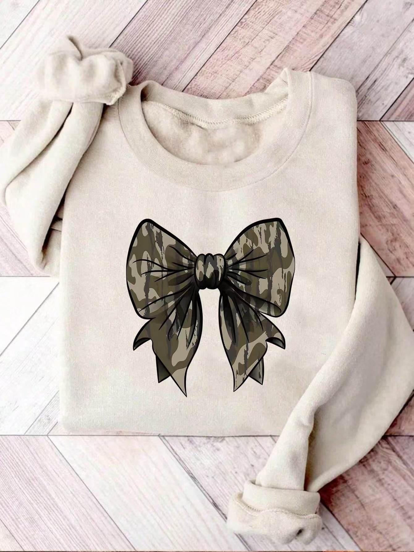 Leopard Print Bow Hoodie for Women - Cozy Loose Top for Fall & Winter - Buy Center