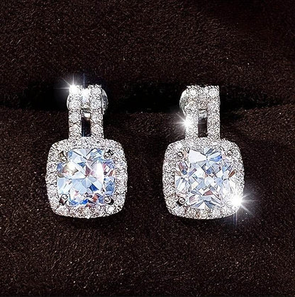 2CT Moissanite Stud Drop Earrings - Sterling Silver Halo, D Color - Buy Center
