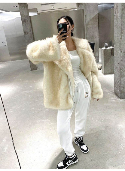 Women's Loose Fur Collar Coat - Stylish Mid-Length Casual Overcoat - Buy Center