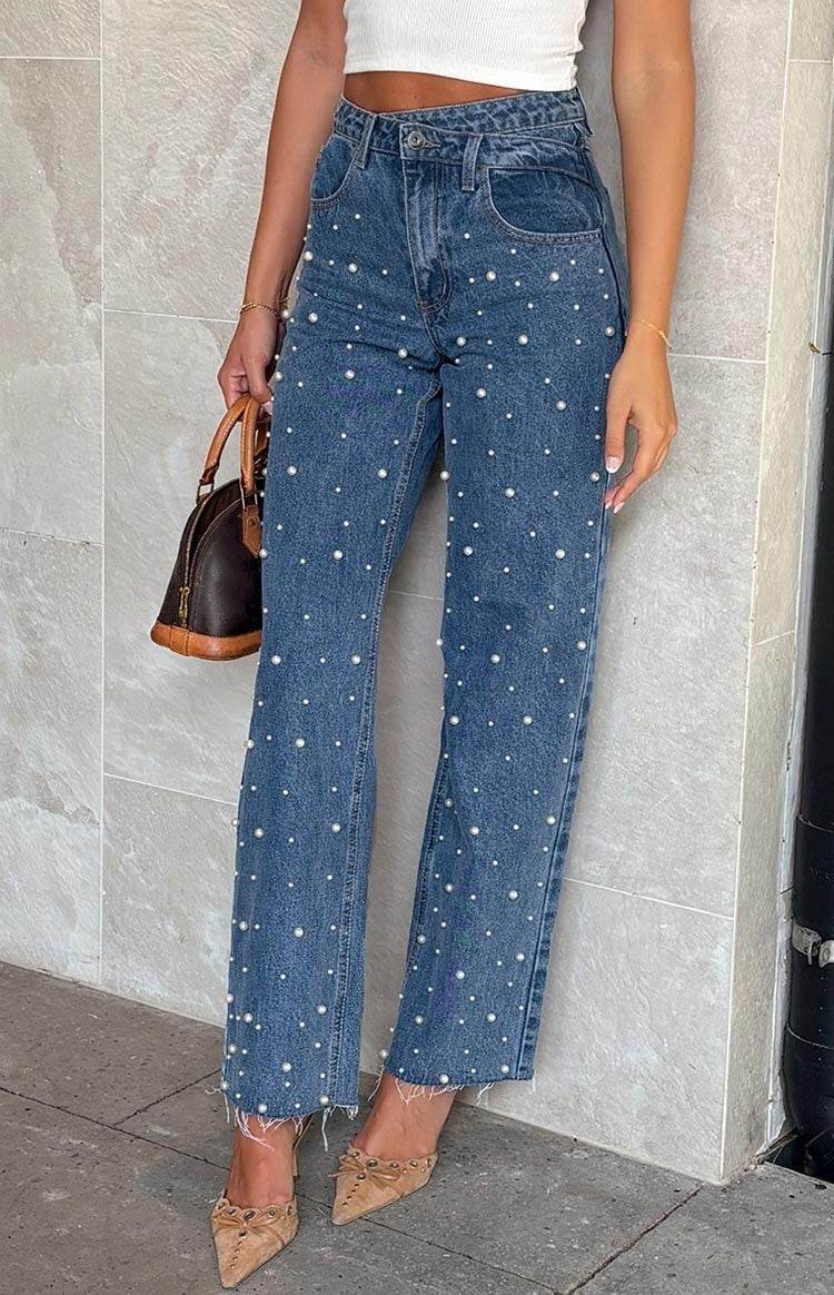 Women's Oblique Waist Frayed Hem Jeans - Trendy Straight-Leg Style 2025 - Buy Center