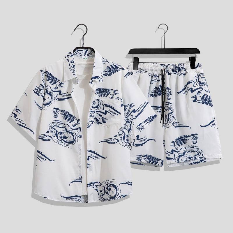 Hong Kong Style Retro Printed Shirt - Men's Short Sleeve Summer Top - Buy Center