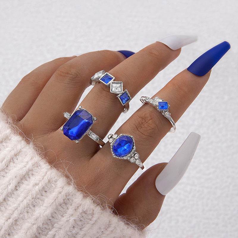 Buycenter Color Diamond Four-Piece Ring Set - Stylish Alloy Geometry - Buy Center